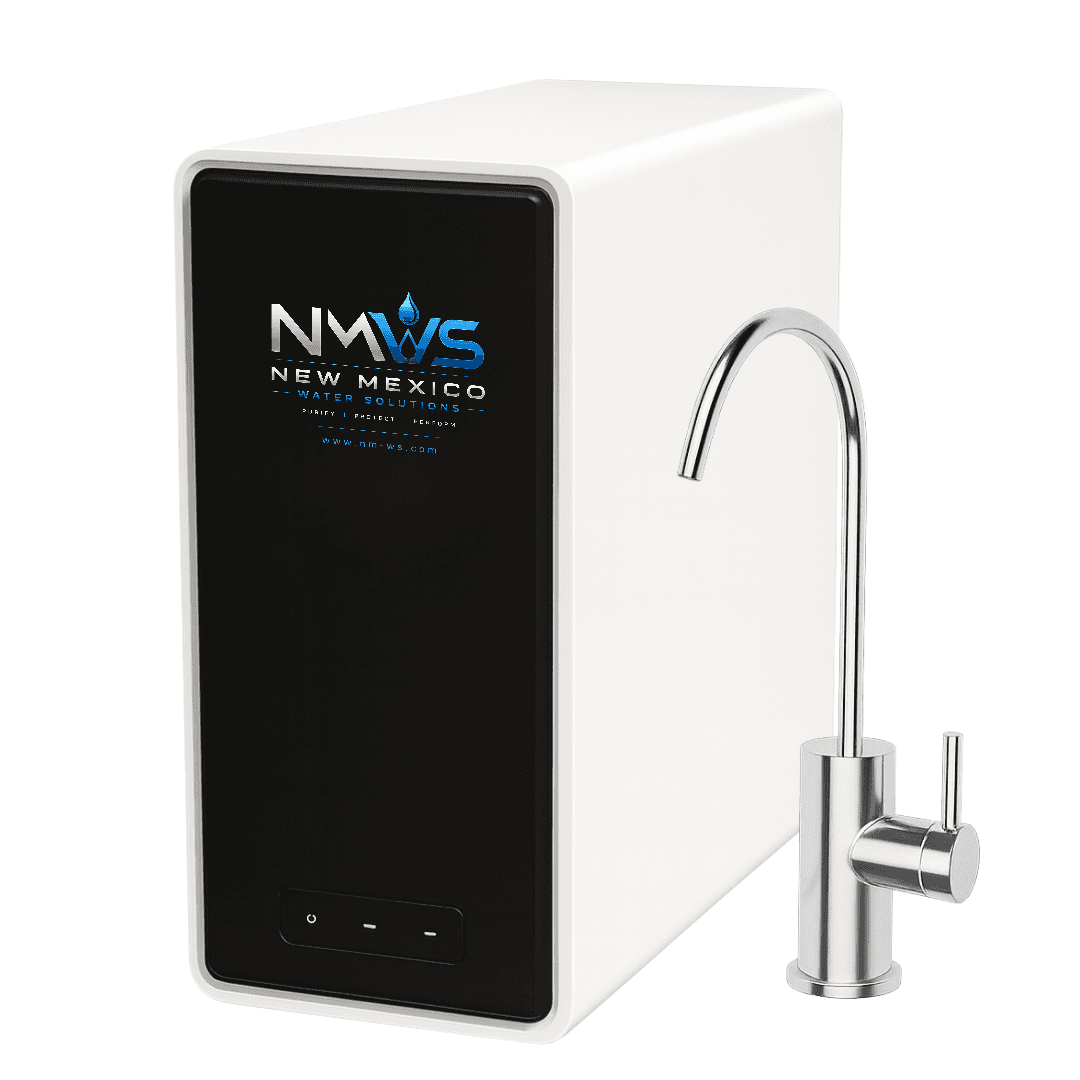 The HW800 AlkaPro tankless reverse osmosis unit with its drinking water faucet